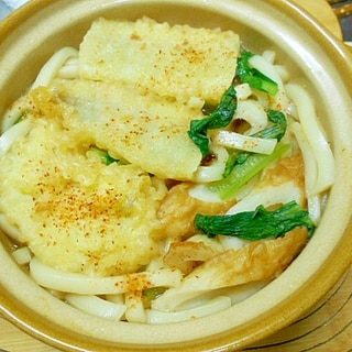 あなごの天ぷらと小松菜・竹輪のうどん